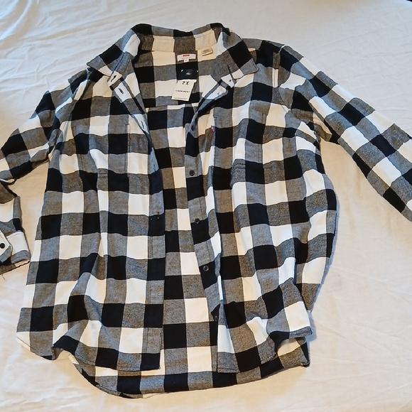 NWT Levi's Black and White Plaid Flannel Button Shirt long Sleeve Size 2X - Picture 1 of 5